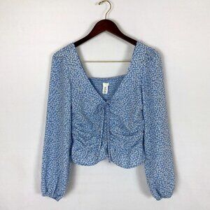 H&M Floral Ruched Balloon Sleeve Crop Top